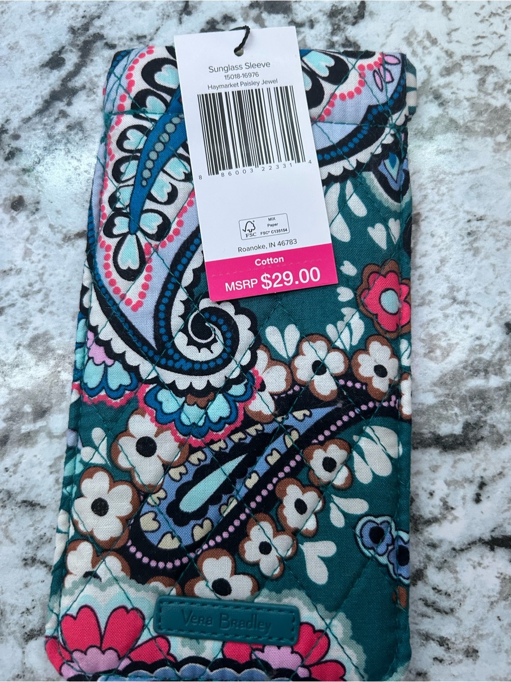 Vera Bradley Haymarket Teal Paisley Floral Quilted Sunglass Sleeve NWT
